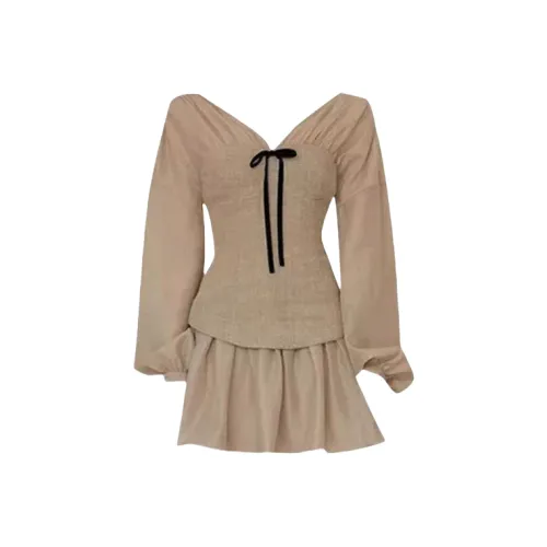 ARIADNAW STUDIO Бежевый Женские Длинные Платья с Длинными Рукавами