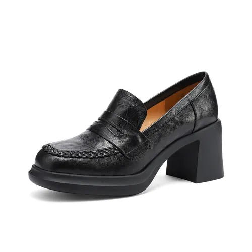 YIKEFEI Британский стиль Грубый каблук Slip-on Лоферы Круглый носок Элегантность Универсальная Обувь Без подкладки