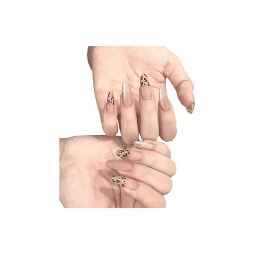 T Z Роскошь Премиум Леопардовый принт Ледяная прозрачность Кошачий глаз False Nail MID Длина Миндаль Телесный Градиентный Flashing