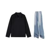 Повседневная спортивная одежда (черный + светло-синий)