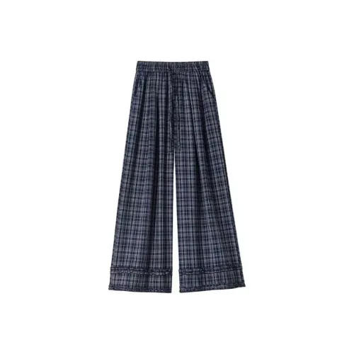 EMDPN Blue Plaid Women's Casual Pants EMDPN Синие Клетчатые Женские Повседневные Брюки