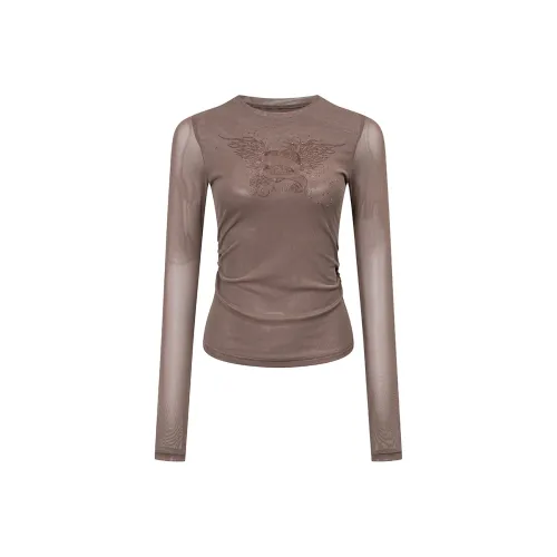 Ariseism Стандартный Дизайн Sensitive Прозрачный Сетка Длинный Рукав Т-Рубашка Для Женщин AUTUMN Горячая Девушка Облегающий крой Топ Женские