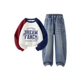 Космос Исследование Красный Синий + Однотонный Джинсовый Синий