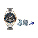 Чёрный с розовым золотом, циферблат, синий круг [синий граффити, многоцветная коробка + сумка для покупок]