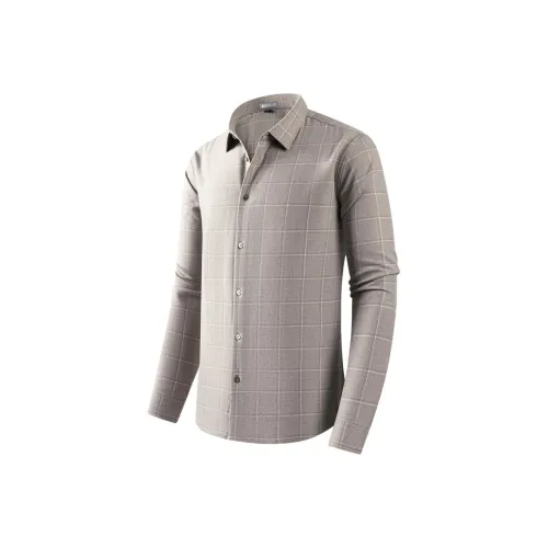 Red bean Светлый хаки Клетчатые Мужские Рубашки