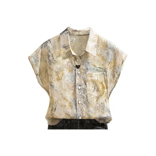 Cypress House Рубашка Женская Синяя и Желтая с Цветочным Узором