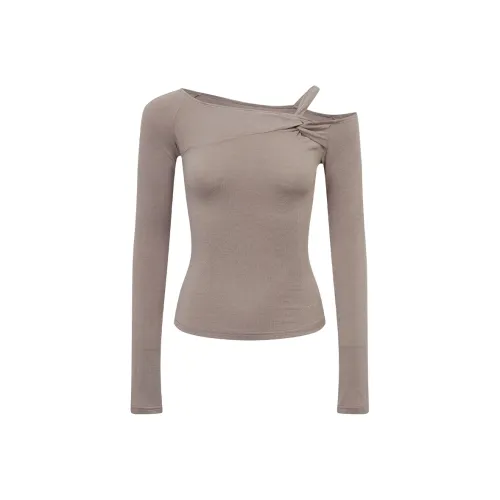 Ariseism Вырез лодочкой Длинный рукав Т-рубашка для женских Осенний облегающий крой Топ женский