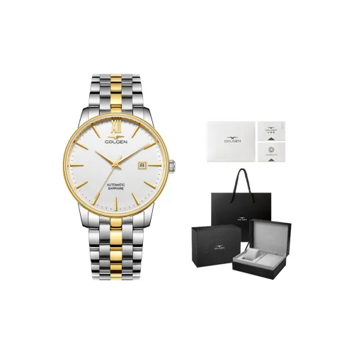 GOLGEN Механический механизм ремешок из нержавеющей стали унисекс белый циферблат