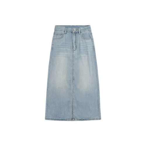 JOSR Светло-синие женские джинсовые длинные юбки