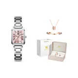 Стальной браслет, розовый, лицо [ожерелье + браслет + коробка]