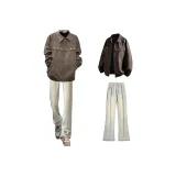 Коричневые куртки и пальто + желтые грязные джинсы