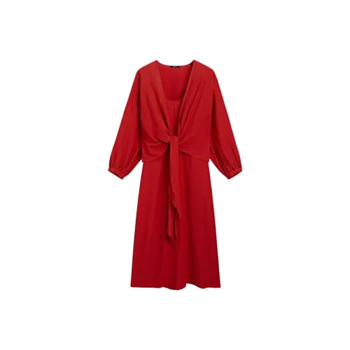 Massimo Dutti Длинное платье с длинными рукавами женское