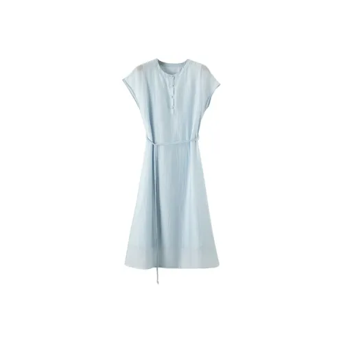 Late White Небесно-голубой Женские Короткие Платья с Рукавами