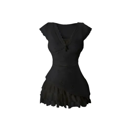 JOPPTI Черные Женские Короткие Платья с Длинными Рукавами