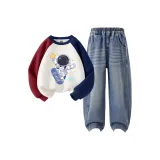 Звезда Pick Скейтборд Красный Синий + Однотонный Джинсовый Синий