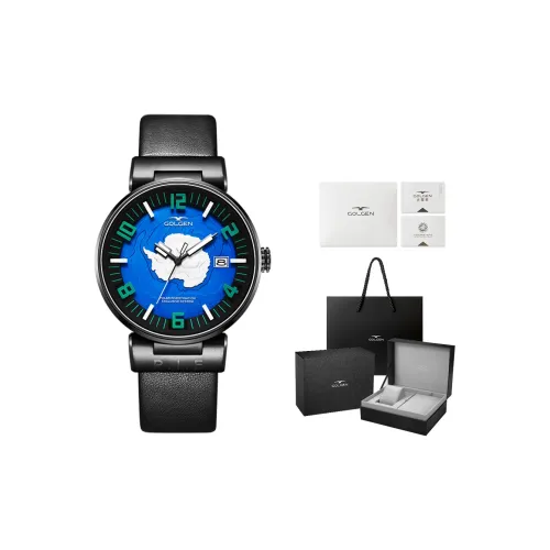 GOLGEN Snow Dragon Collection Кварцевый механизм Естественная кожа Ремешок Часы Мужские Циферблат Серый