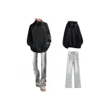 Чёрный свитшот + дымчато-серые джинсы