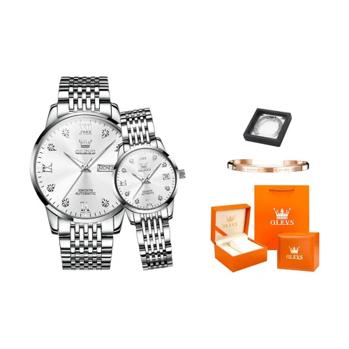 OLEVS Heart to Heart Knot Collection Механический механизм Ремешок из нержавеющей стали Часы Унисекс Белый циферблат