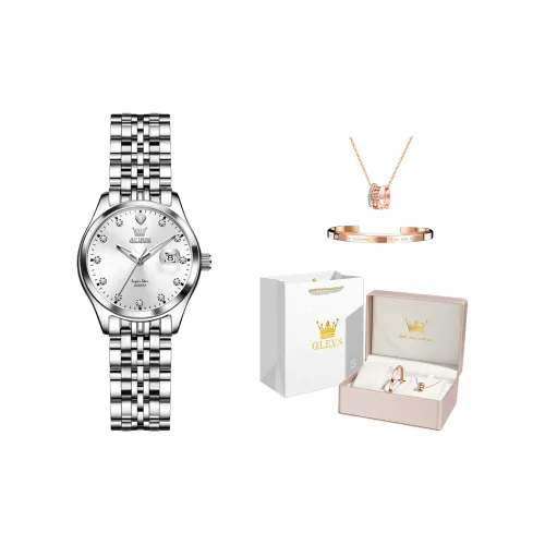 OLEVS Кварцевый механизм нержавеющая сталь ремешок часы женские белый циферблат