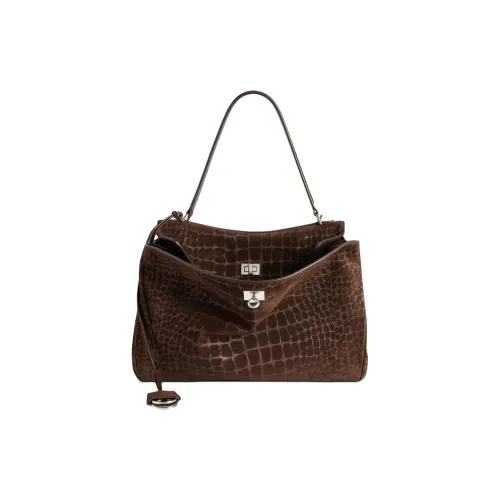 Balenciaga Rodeo Телячья кожа Сумка через плечо Сумка среднего размера Женская Темно-коричневая