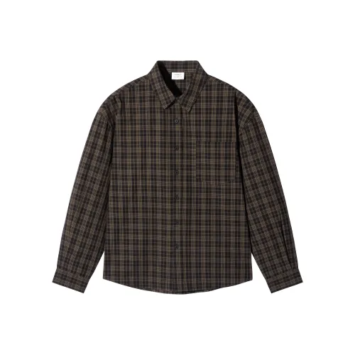 SANBAI STUDIO Темно-коричневый клетчатый унисекс рубашки