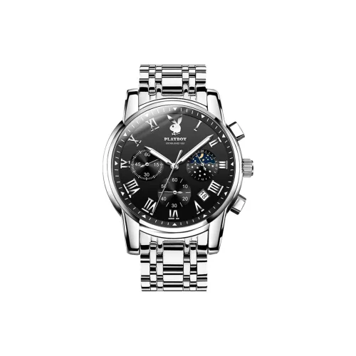 Playboy Кварцевый механизм ремешок из нержавеющей стали мужские часы черный циферблат