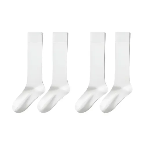 FUGEER [Wide Ribbed Cuff Crew Socks] Жемчужно-белый 2 упаковки Женские носки до колена