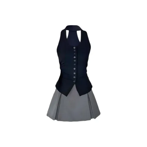 HUINIAN Черный Топ-танк + Серая Юбка Женские Юбочные Комплекты