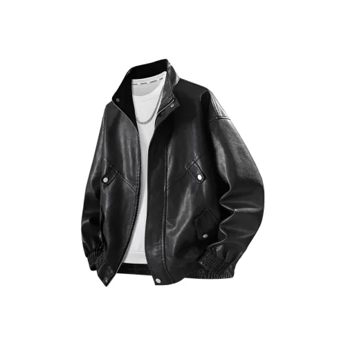 PGNC PU кожа куртка повседневный воротник-стойка мотоциклетная куртка свободный крой винтажное пальто мужской