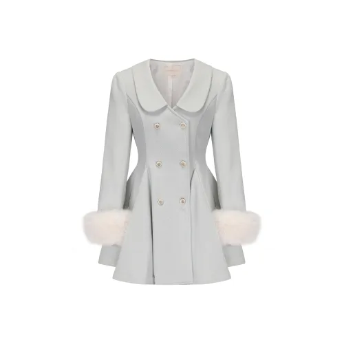 CHIWAWAMEME Мятно-синий, Экологичный искусственный мех лисы, Съемная манжета, Женское пальто