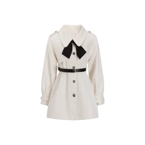 CHIWAWAMEME Кремовый Абрикос Ремень Галстуки-бабочки Съемный Женское Пальто