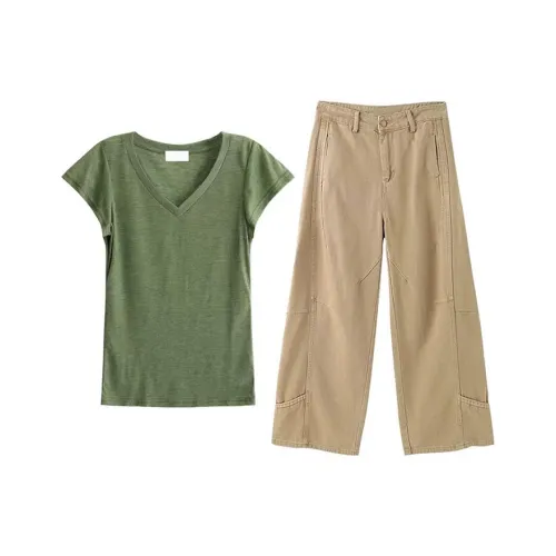 MARIE·COCO Зеленый Топ+Штаны Женские Повседневные Костюмы