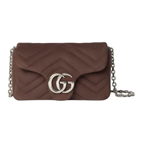 GUCCI GG Marmont Замшевая Сумка через плечо Мини Женская Темно-Коричневая