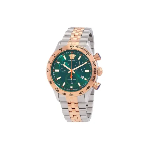 VERSACE Hellenyium Series Мужские часы Кварцевый механизм Ремешок из нержавеющей стали 44 мм Зеленый циферблат