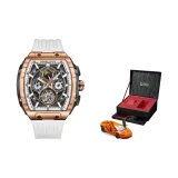 Розовый корпус, черный циферблат, белый резиновый ремешок (наборы одежды для моделей автомобилей)