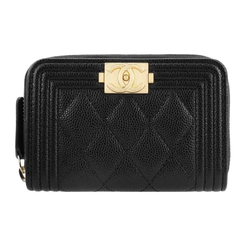 CHANEL LEBOY21K Winter Телячья кожа с рельефом держатель для карт кошелек женский черный