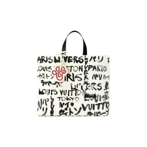 LOUIS VUITTON Nigo Collaboration Коровья кожа Тоут Сумка Сумка для покупок Сумка среднего размера Унисекс Белый