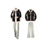 Чёрная куртка + жёлтые джинсы цвета глины