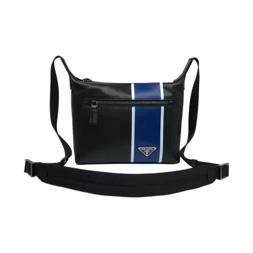 PRADA Телячья кожа Сумка через плечо Сумка на плечо Унисекс Черный и Васильковый синий
