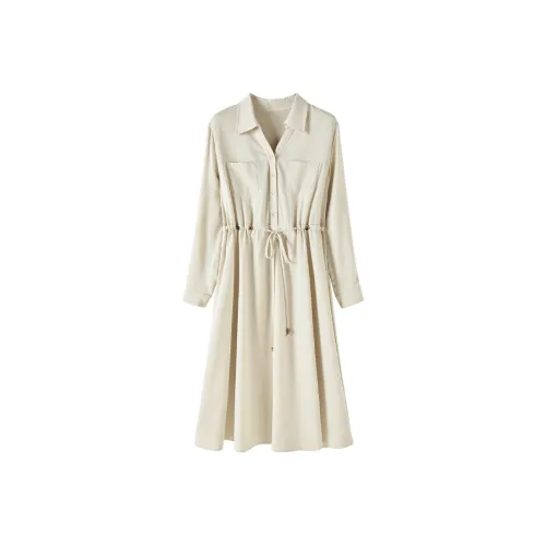 Светлый кофейный, женские, длинные, с длинными рукавами, платья