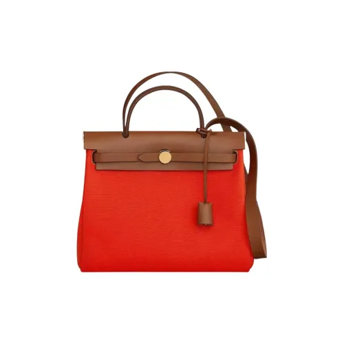 HERMES Herbag Zip Холст с кожей Сумка через плечо Сумка Женская Апельсин