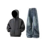 Темно-серый свитшот + винтажные синие джинсы