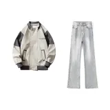 Серый куртка + дымчато-серые джинсы