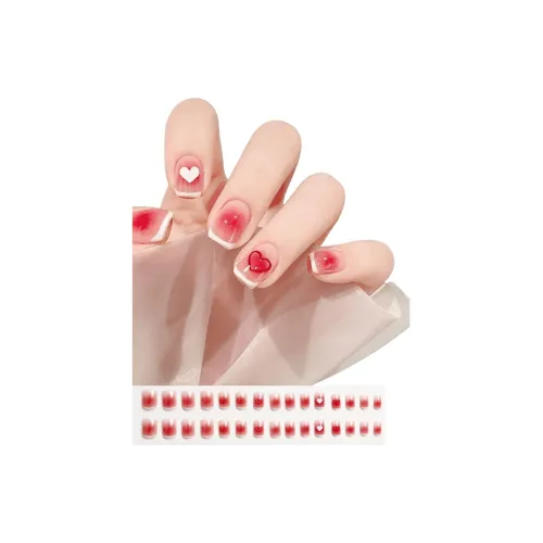 T Z Сладкий стиль Сердце Элегантный False Nail MID Длина Укороченный Розовый Прозрачный зеленый Румяна Stain Однотонный