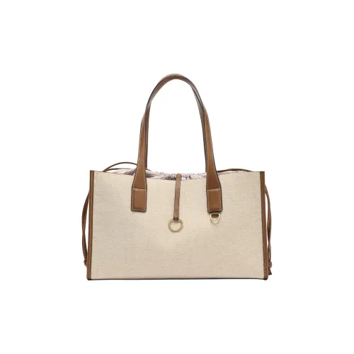 ZARA Хлопок Тоут Сумка Сумка для покупок Сумка на плечо Экстра-большая Женская Экрю и Коричневый