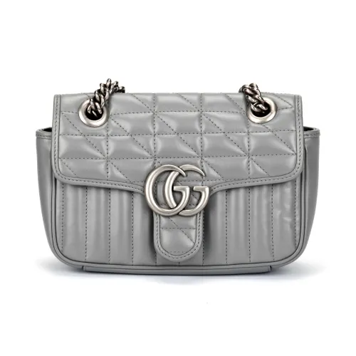 GUCCI GG Marmont Кожа Сумка через плечо Сумка Мини Женская Серого цвета