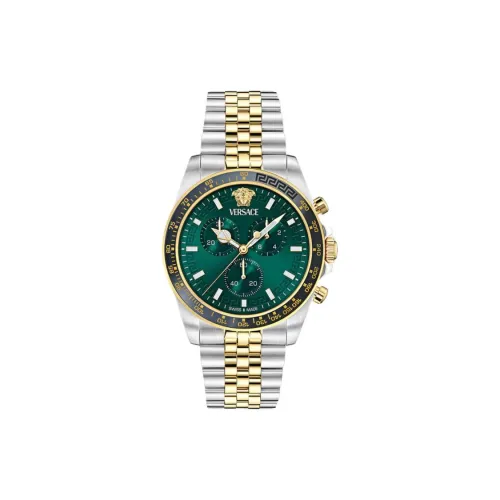 VERSACE Мужские часы Кварцевый механизм SS IP2N Ремешок 43 мм Зеленый циферблат
