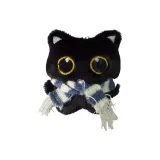 Большеглазый Черный Угольный Шар Котенок Подвеска + Синий Полосатый Узор Шарф