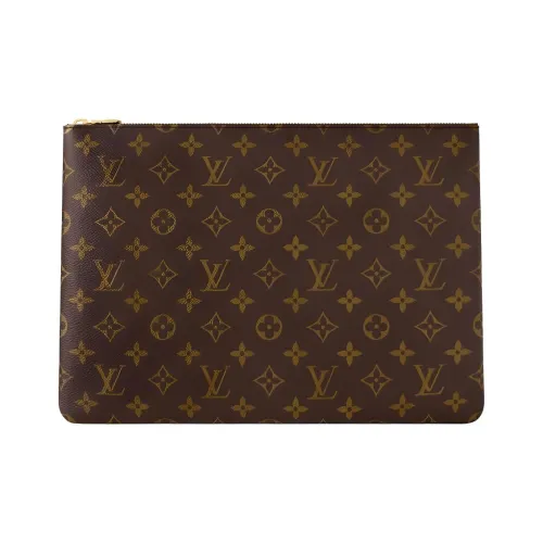 LOUIS VUITTON Покрытый холст клатч большой унисекс коричневый