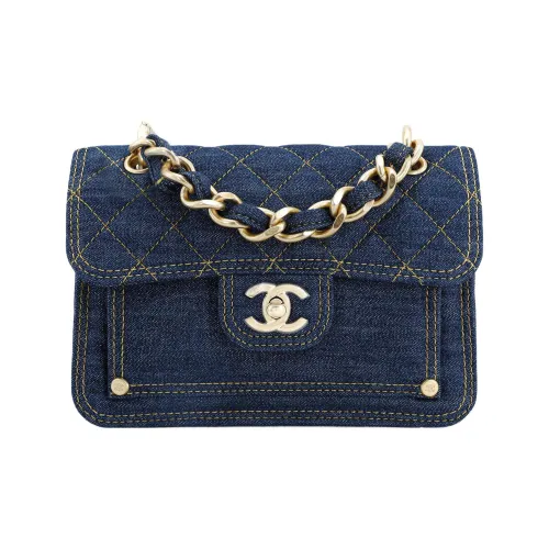 CHANEL Деним Курьерская Сумка Сумка Сумка через плечо Сумка через плечо Маленькая Женская Синяя